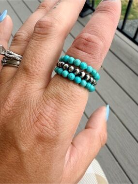 Triple Pearl & Turquoise Stretch Ring